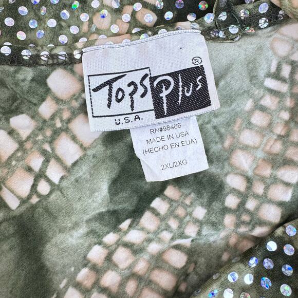 Vintage Y2K Sequin Tank Top 2XL Green Sparkle Party Made in USA fastival - Picture 5 of 7